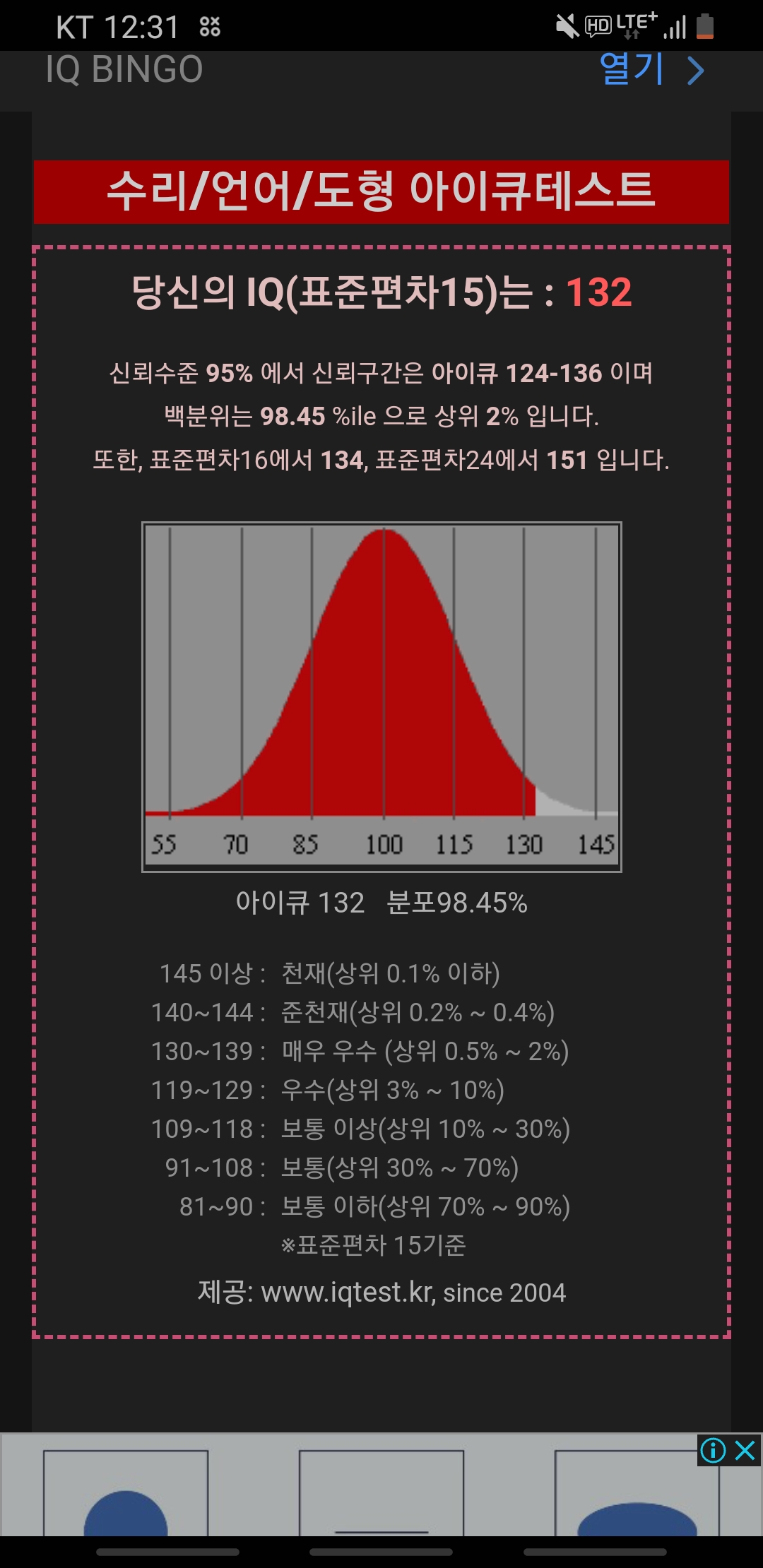 무료 아이큐 테스트 결과와 느낀점 : 나만의 아이큐