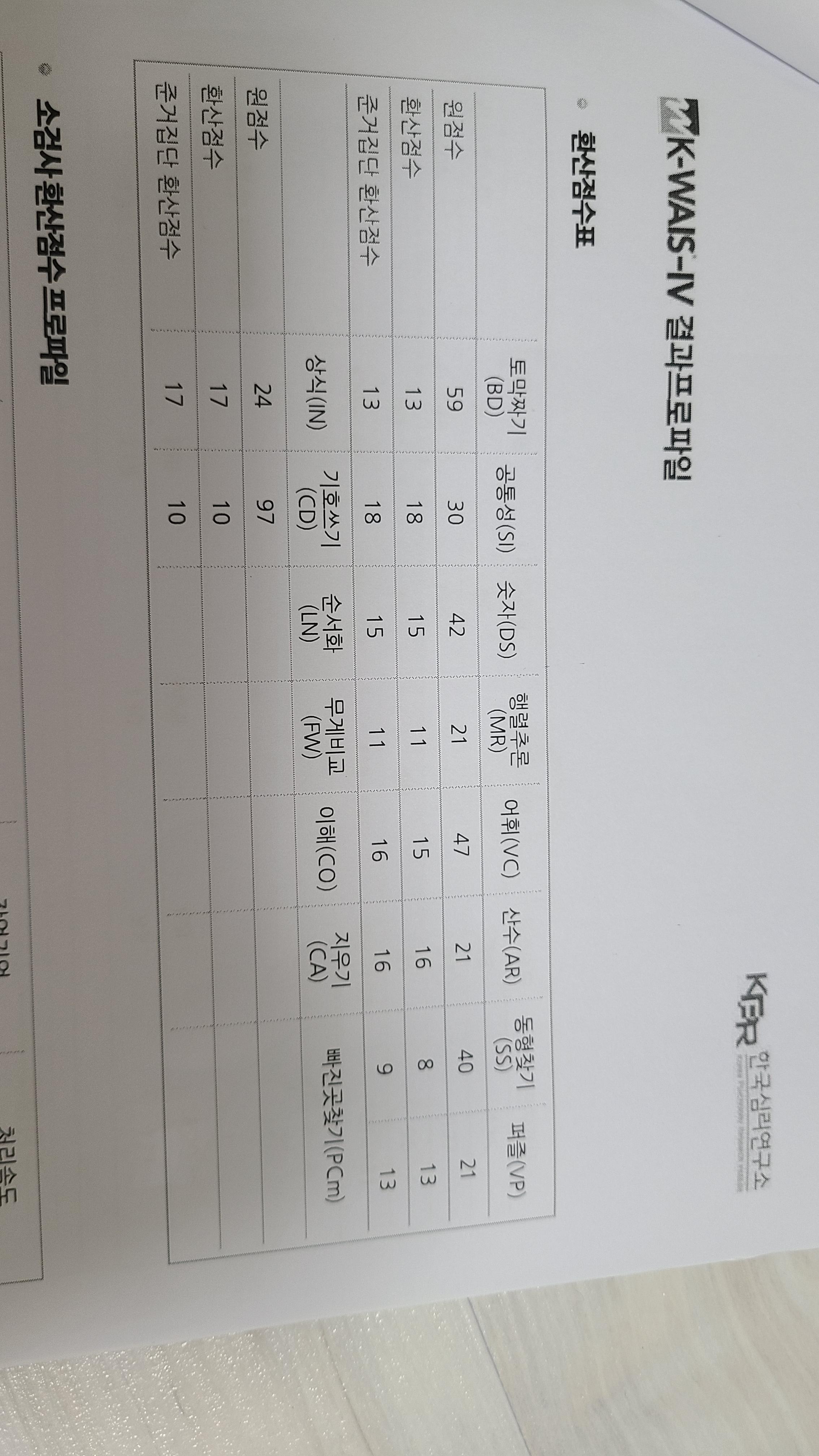 웩슬러 분석좀해주세여 : 무료아이큐테스트 커뮤니티